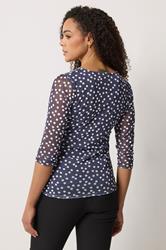M&Co Navy Blue Polka Dot Mesh Sleeve Wrap Top | M&Co 4