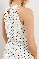 LTS Tall Women's White Satin Polka Dot Halter Neck Dress | Long Tall Sally 4