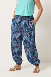 YOURS Plus Size Blue Paisley Print Balloon Trousers | Yours Clothing 3