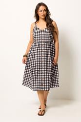 YOURS Plus Size Chocolate Brown Gingham Linen Dress | Yours Clothing 1