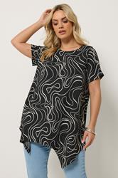 YOURS Plus Size Black Swirl Hanky Hem Top | Yours Clothing 3