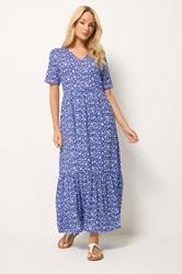 M&Co Navy Blue Floral Notch Neck Maxi Dress | M&Co 3
