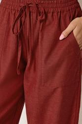 PixieGirl Petite Women's Brick Red Linen Barrel Trousers | PixieGirl 4