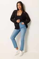 M&Co Petite Black Open Front Crochet Cardigan | M&Co 1