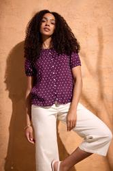 M&Co Berry Purple Dobby Short Sleeve Blouse | M&Co 3