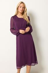 M&Co Berry Purple Long Sleeve Chiffon Dress | M&Co 3