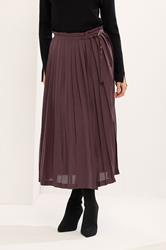 STAR Chocolate Brown Pleated Belt Buckle Maxi Skirt | StarByJM 1