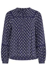 M&Co Navy Blue Aztec Tie Neck Blouse | M&Co 7