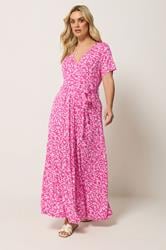 YOURS Plus Size Pink Ditsy Floral Wrap Front Dress | Yours Clothing 3