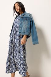 M&Co Petite Navy Blue Leaf Print Tiered Cotton Maxi Dress | M&Co 1