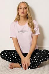 LTS Tall Women's Pink 'Sleepover Club' Slogan Cotton Wide Leg Pyjama Set | Long Tall Sally 1