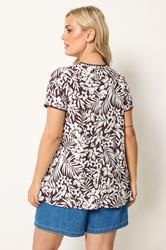 YOURS Plus Size Brown Leaf Contrast Stitch Swing T-Shirt | Yours Clothing 2
