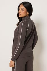 PixieGirl Petite Women's Chocolate Brown Contrast Zip Jacket | PixieGirl 2