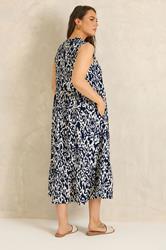 EVANS Plus Size Navy Blue Ikat Tie Neck Maxi Dress | Evans  2