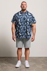JACK & JONES Big & Tall Navy Blue Tropical Print Short Sleeve Shirt | BadRhino 1