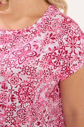 YOURS Plus Size Pink Tile Print Grown On Sleeve T-Shirt | Yours Clothing 4