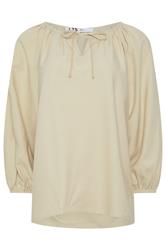 LTS Tall Stone Brown Tie Front Long Sleeve Linen Blouse