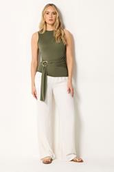 LTS Tall Women's Khaki Green Belted Buckle Top | Long Tall Sally 2