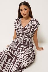 PixieGirl Petite Women's Chocolate Brown Abstract Midi Dress | PixieGirl 2