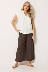 LTS Tall Women's Chocolate Brown Linen Cropped Wide Leg Trousers | Long Tall Sally 3