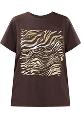 YOURS Plus Size Chocolate Brown Zebra Foil T-Shirt | Yours Clothing 5