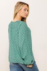 M&Co Green Dobby Tie Neck Blouse | M&Co 2