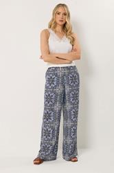 LTS Tall Women's Blue Tile Print Wide Leg Trousers | Long Tall Sally 3