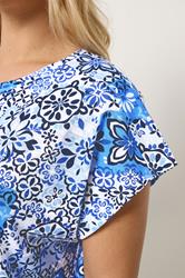 YOURS Plus Size Blue Mosaic Print T-Shirt | Yours Clothing 4