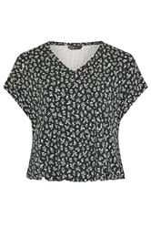 YOURS Plus Size Black Floral Elasticated Hem T-Shirt | Yours Clothing 6