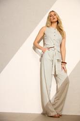 LTS Tall Women's Ivory White Pinstripe Linen Wide Leg Trousers | Long Tall Sally 3