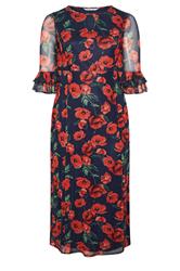 YOURS LONDON Curve Navy Blue Floral Keyhole Dress
