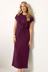 LTS Tall Women's Plum Purple Twist Cotton Midi Dress | Long Tall Sally 3