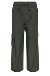 PixieGirl Petite Women's Khaki Green Cotton Cargo Wide Leg Trousers | PixieGirl 5