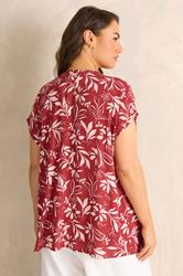 EVANS Plus Size Orange Leaf Print Notch Neck Blouse | Evans 5
