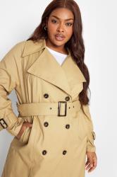 Womens Yours Curve PU Fur Trim Trench Coat - Brown