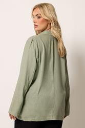 YOURS Plus Size Khaki Green Relaxed Linen Blazer | Yours Clothing 2