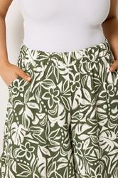 YOURS Plus Size Khaki Green Leaf Print Culottes | Yours Clothing 2