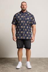 D555 Big & Tall Navy Blue Geometric Print Jacquard Shirt | BadRhino 1