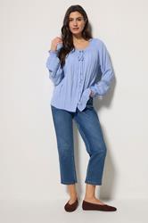 M&Co Blue Trim Detail Tie Neck Blouse | M&Co 1