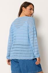 YOURS Plus Size Blue Pointelle Stitch Knitted Cardigan | Yours Clothing 2