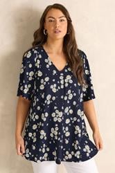 EVANS Plus Size Navy Blue Daisy Pleat Front Top | Evans 3