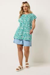 YOURS Plus Size Teal Blue Zebra Print T-Shirt | Yours Clothing 1