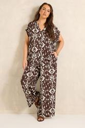 EVANS Plus Size Chocolate Brown Abstract Trousers | Evans 1