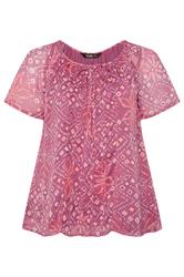 YOURS Curve Pink Geometric Ikat Print Pintuck Blouse
