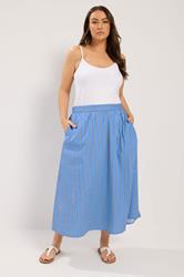 YOURS Plus Size Blue Stripe Midi Skirt | Yours Clothing 1