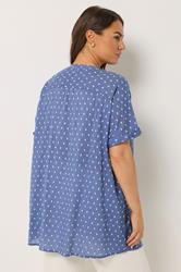 YOURS Plus Size Denim Blue Dobby Notch Neck Blouse| Yours Clothing 2