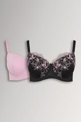 YOURS 2 PACK Plus Size Black & Pink Embroidered Padded Bras | Yours Clothing 3