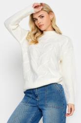 Petite Ivory White High Neck Cable Knit Jumper | PixieGirl 3