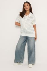 PixieGirl Petite Women's Ivory White Crochet Polo Top | PixieGirl 1