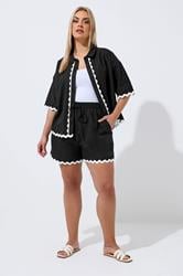 LIMITED COLLECTION Plus Size Black Scallop Linen Shorts | Yours Clothing 2